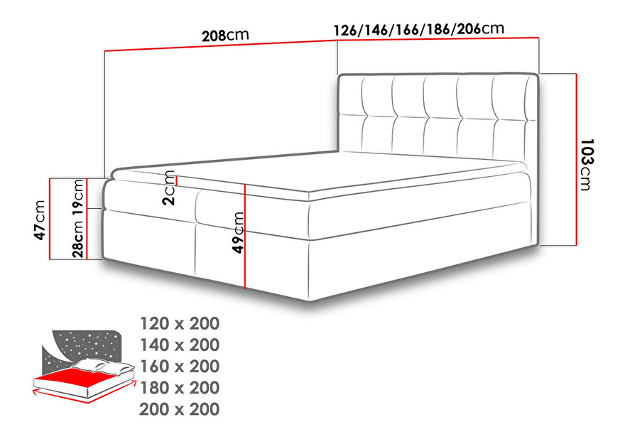 Pat continental Maddox (140x200) (piele ecologică Soft 011 (Negru))