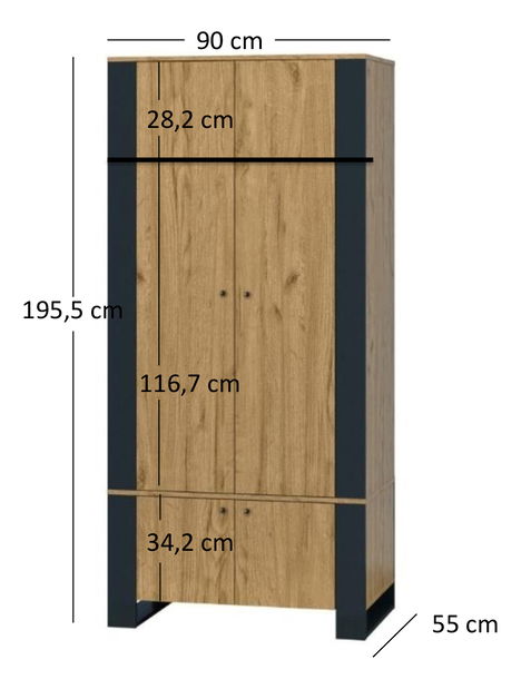 Dulap de haine Wayne (Stejar craft auriu)