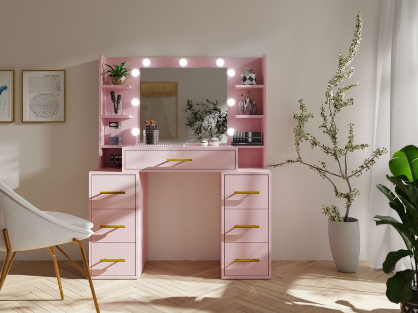 Toaletný stolík Bronetta 1 (marshmallow) (so zrkadlom) (s LED osvetlením)