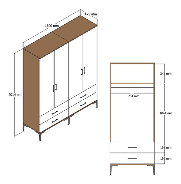 Ormar za garderobu Kiara TT (orah + krem)