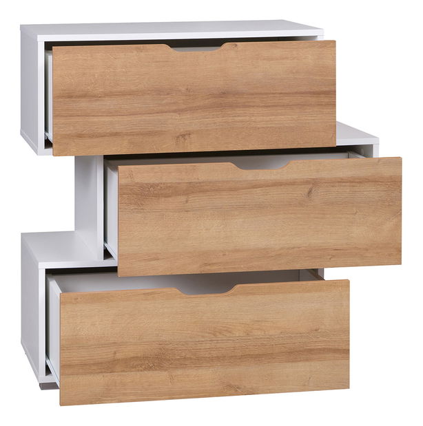 Comodă Iweta K3SZ (Alb mat + Stejar auriu)