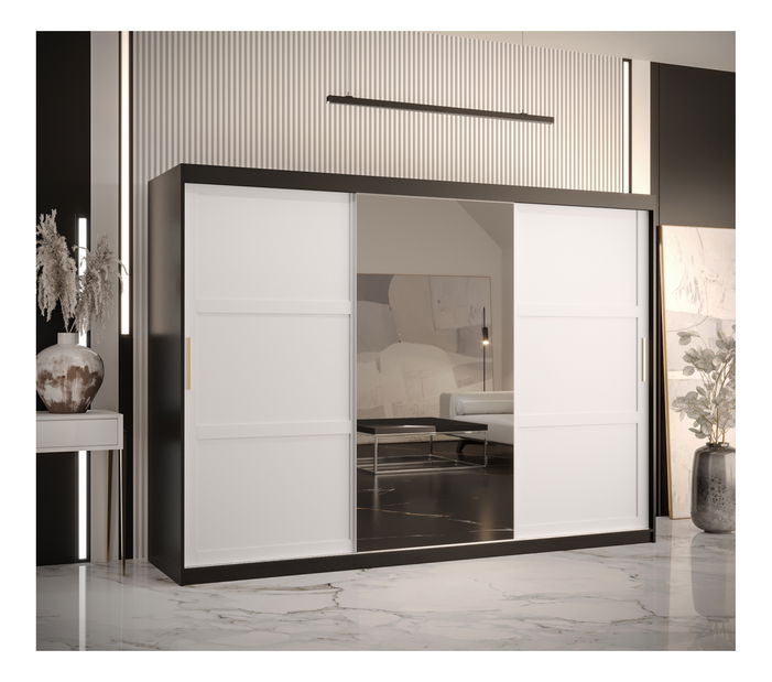 Šatníková skriňa Riven 2 250 (čierna matná + biela matná) (so zrkadlom)