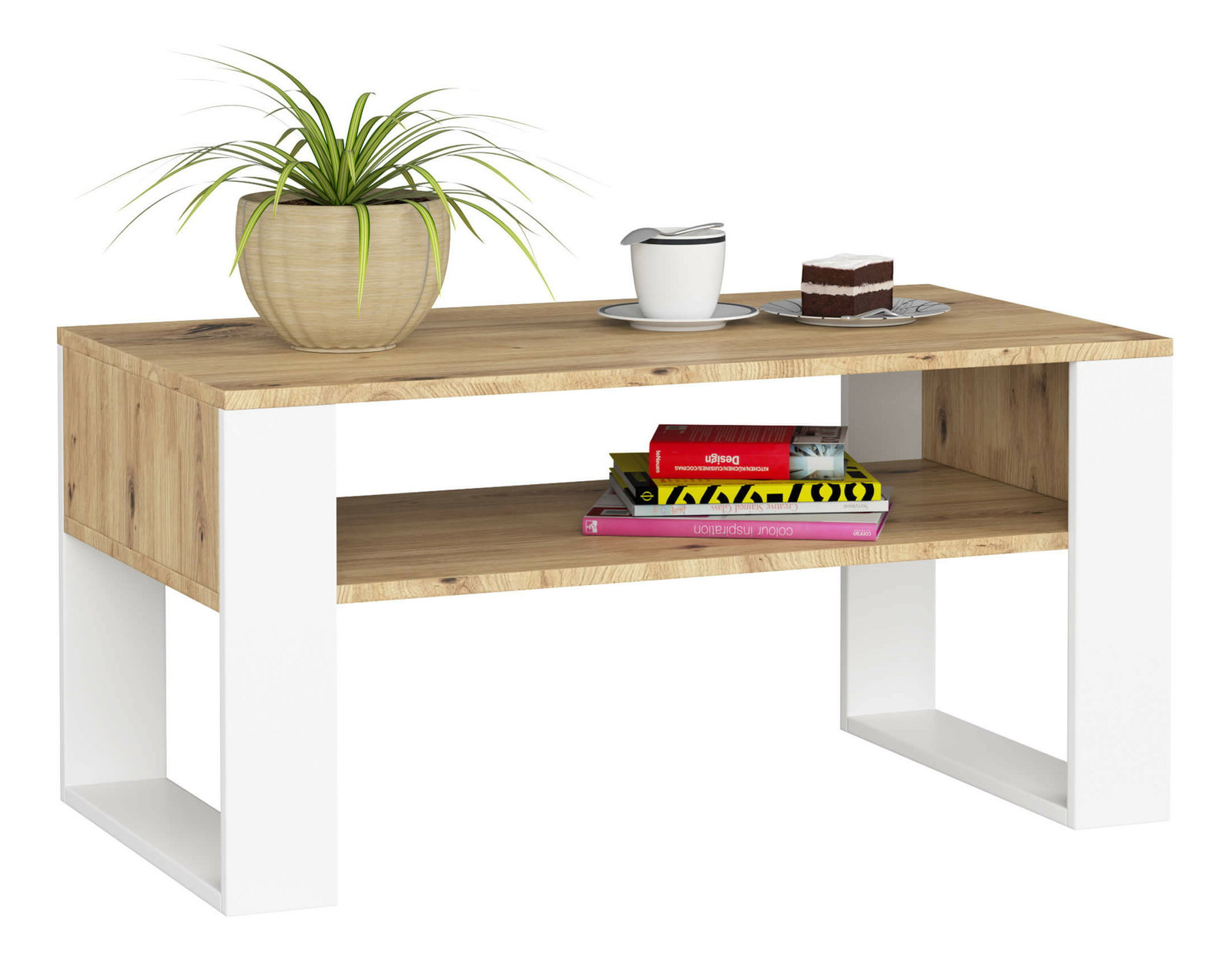 Măsuță de cafea Distingue (stejar artisan + alb)