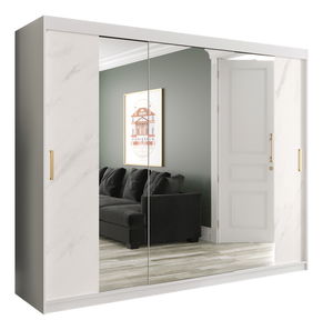 Ruhásszekrény 250 cm Marbelo T2 (matt fehér + fehér márvány)