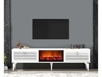 TV asztal/szekrény kandallóval Sulotu 2 (fehér) 