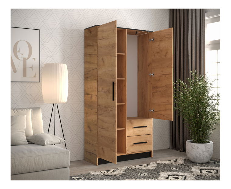 Dulap de haine 103 cm Marine (cu sticlă) (Stejar craft auriu + negru)