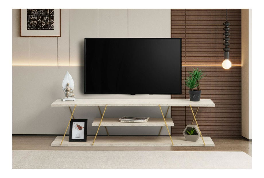 TV asztal/szekrény Cana (arany + világos márvány)