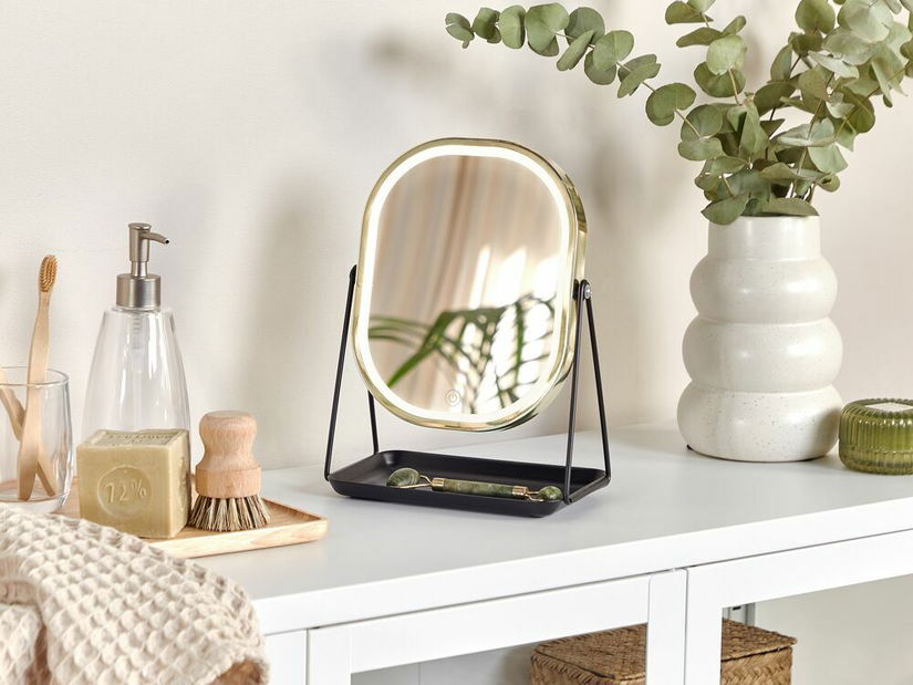 Kozmetické zrkadlo Dinora (zlatá) (s LED osvetlením)