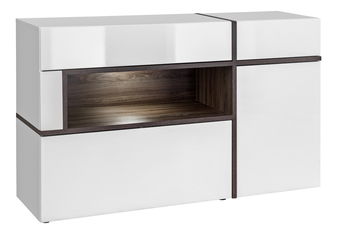 Komoda Carlyn 28 PEW CS SB (biela matná + brest perlový + vysoký lesk biely)