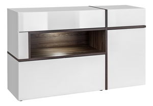 Komoda Carlyn 28 PEW CS SB (biela matná + brest perlový + vysoký lesk biely)