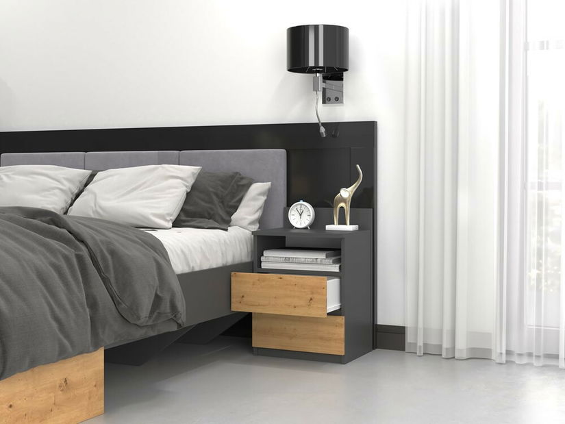 Noćni ormarić Musecalo 1 (antracit + hrast artisan)