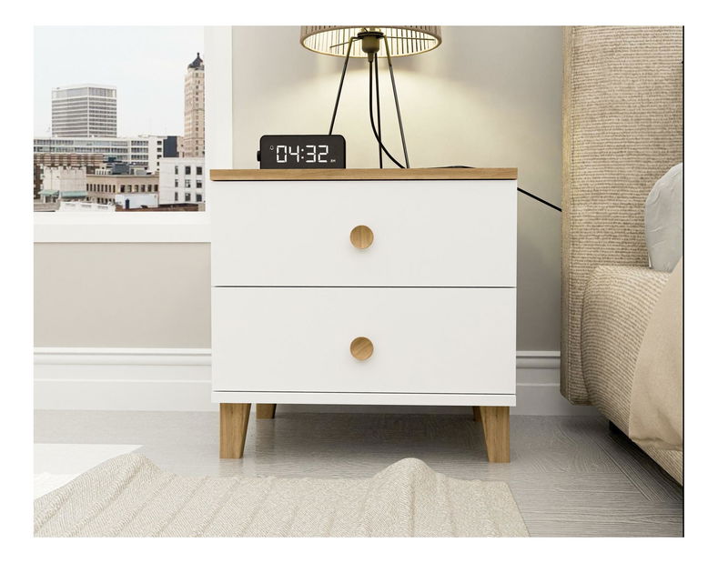 Nočný stolík Nedata (dub + biela)