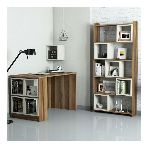 PC stolík s regálom Blanchet (orech + krémová)