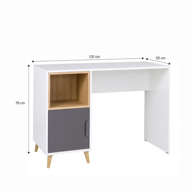 Masă PC typ 14 Sinny (alb + grafit + stejar lefkas) 