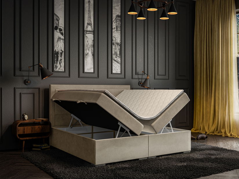 Pat de o persoană boxspring 120 cm Menorra (bej deschis) (cu saltea și sp. depozitare)