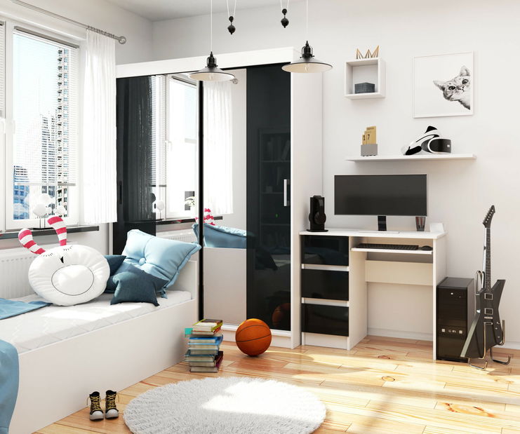 Masă PC Benicio (Alb + grafit lucios) (S)