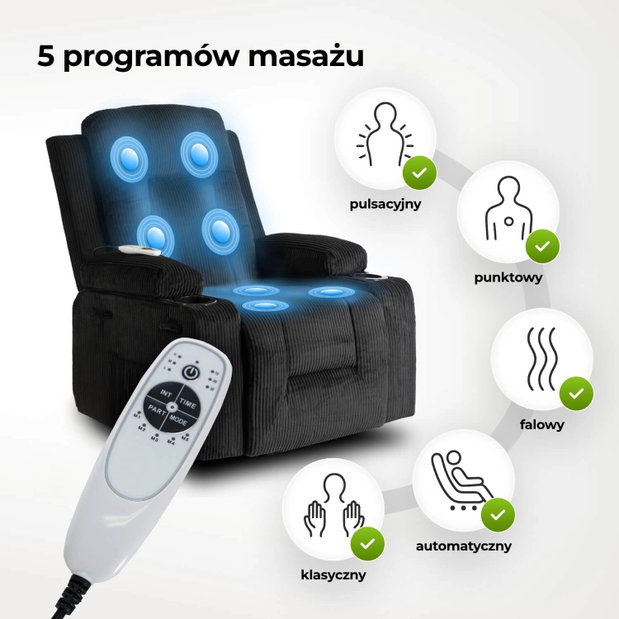 Masszázsfotel Banesto (fekete kordbársony)