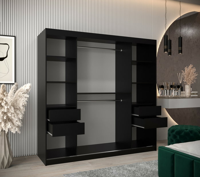 Šatníková skriňa 200 cm so zrkadlom Verika 2 200 (čierna + dub artisan)