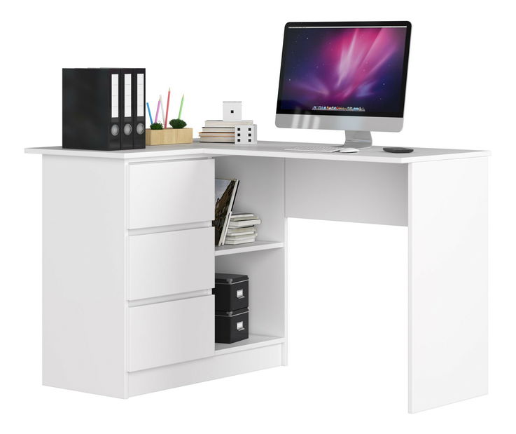 Rohový PC stolík Bodhi (biela) (L)