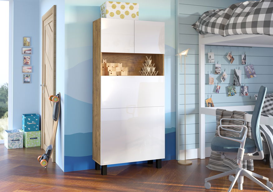 PC stolić Home (bijela sjajna + hrast burgund)