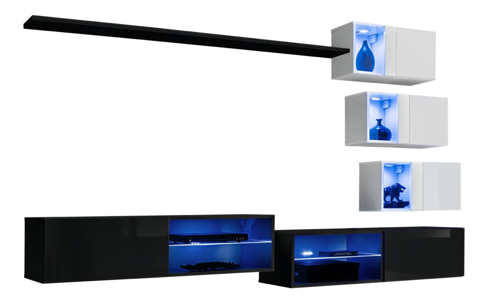 Nappali bútorsor Shelly 26 ZW WS 24 (fekete matt + fényes fekete + matt fehér + fehér fényes)