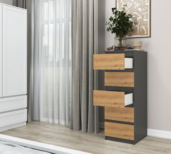 Komoda Musecalo 5 (antracit + dub artisan)