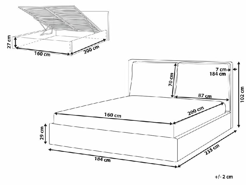 Manželská posteľ 160 cm Berit (biela) (s roštom) (s úl. priestorom)