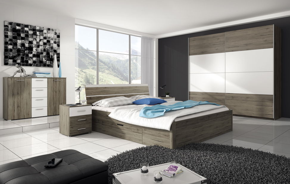 Manželská posteľ 180 cm Benson Typ 52 (san remo tmavý + biela)