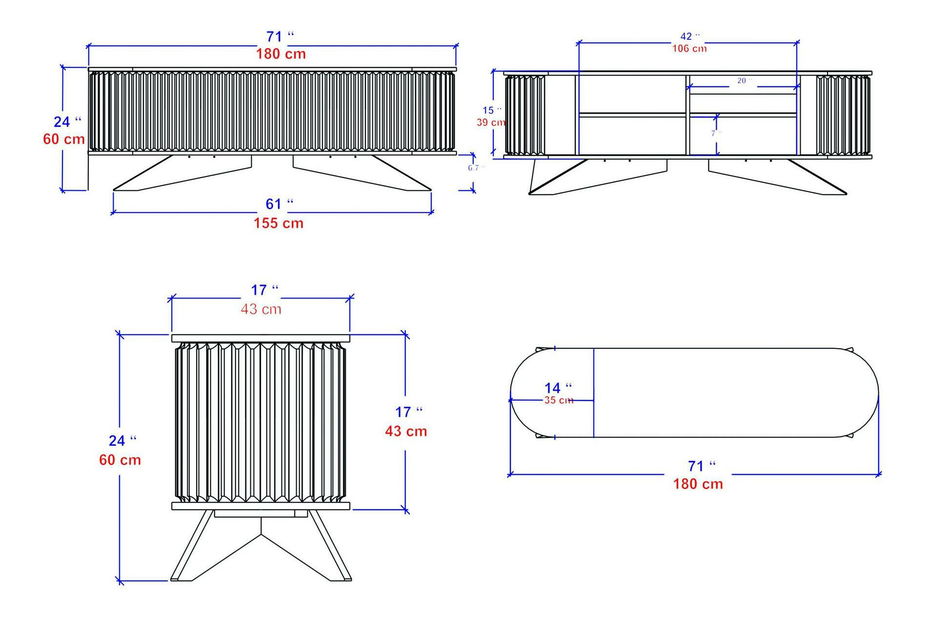 TV asztal/szekrény Stark 180 (zafír tölgy + fehér) 