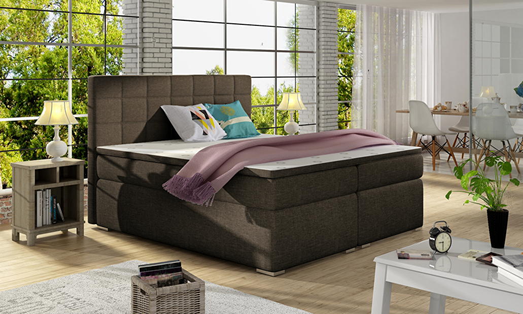 Manželská posteľ Boxspring 140 cm Abbie (hnedá) (s matracmi)