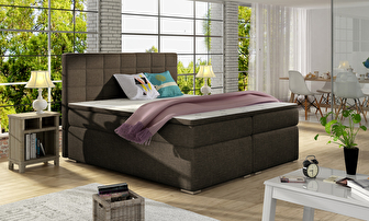 Pat matrimonial Boxspring 180 cm Abbie (maro) (cu saltele)