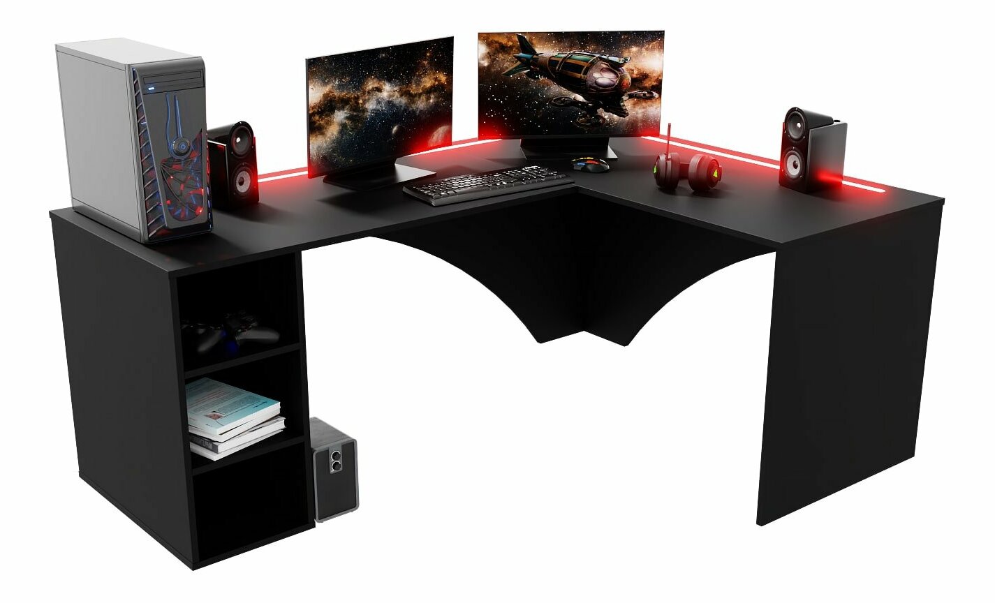 Sarok PC asztal Carbon (fekete) (J)(RGB világítással)
