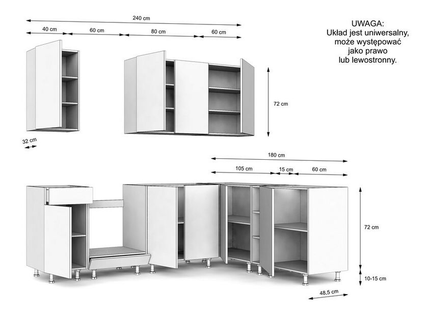 Set mobilier bucătărie de colț 240x180 cm Vestia 1 (stejar evoke + negru)