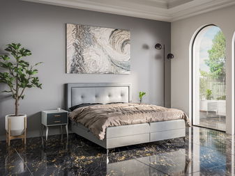 Manželská posteľ Boxspring 180 cm Hygga (svetlomodrá) (s matracom a úl. priestorom)