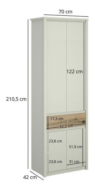 Ormar za garderobu Kodro 1 (kašmir + hrast evoke) 