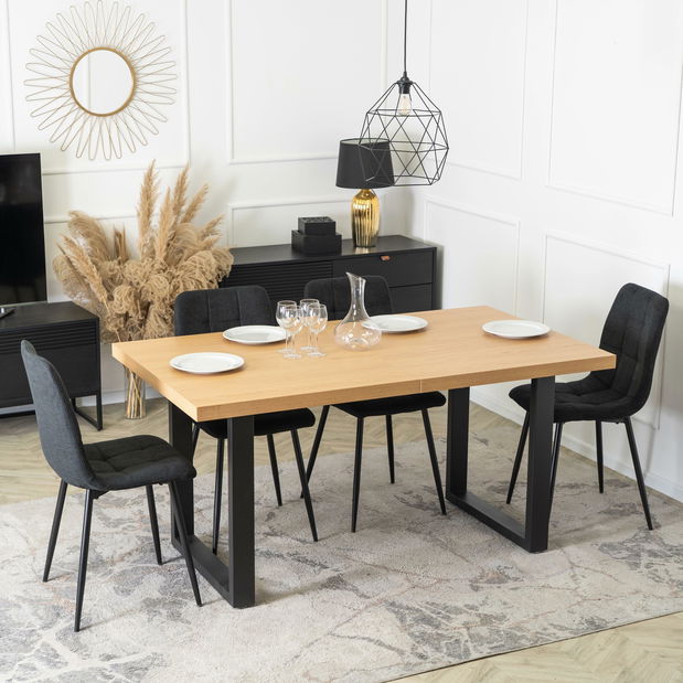 Blagovaonski stol na razvlačenje Escuchan (zlatni hrast + crna) (za 6 do 10 osoba)