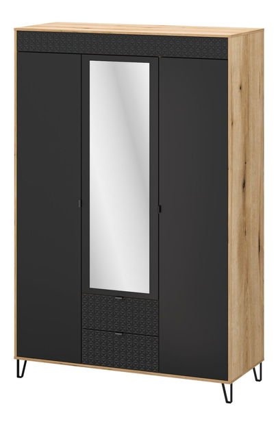Ormar za garderobu Botones 2 (hrast evoke + crna) (s ogledalom)