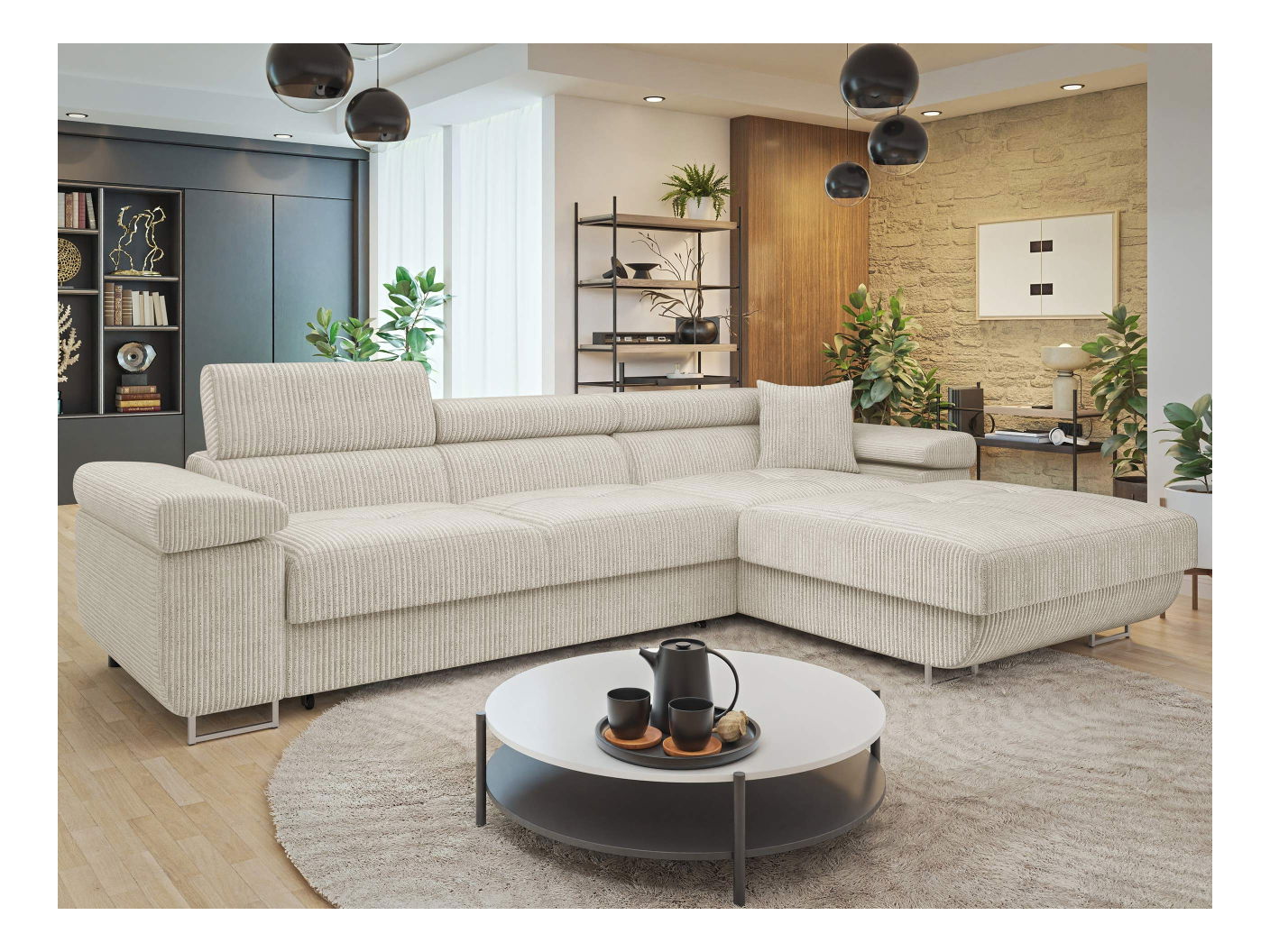 Kutna garnitura Terazuro Mini S (krem) (s prostorom za odlaganje) (D)