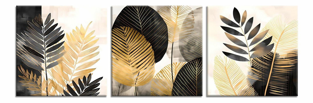 Obraz Faha 23 (zlatá + čierna) (3 kusy)