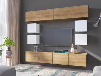 Mobilier living Calabria C16 (Alb + Stejar auriu) (fără iluminat)