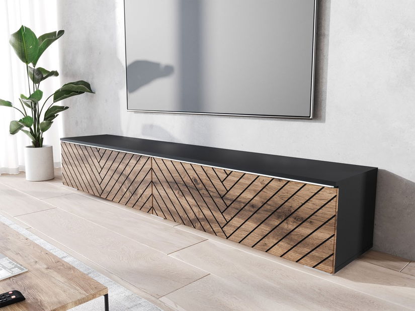 TV ormarić Dlana 180 MDF (crni grafit + hrast wotan) (s bijelom LED rasvjetom)