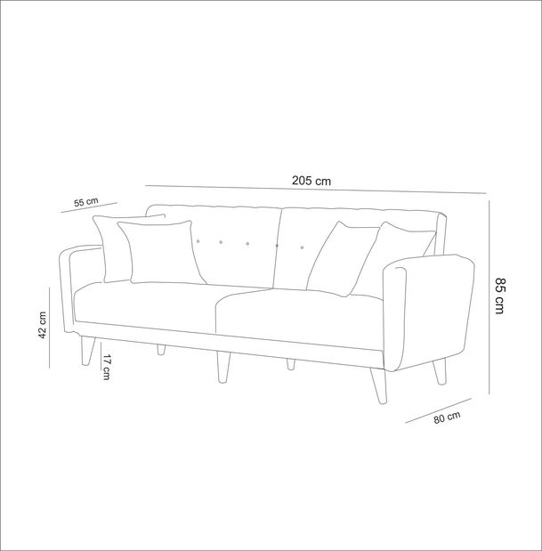 Canapea trei locuri Amelia (Albastru închis)
