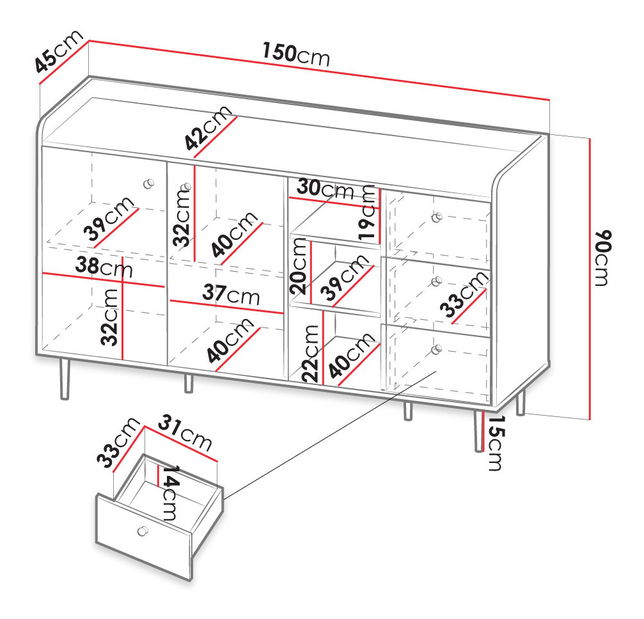 Komoda Percival PC1 (crna + brandy castello)