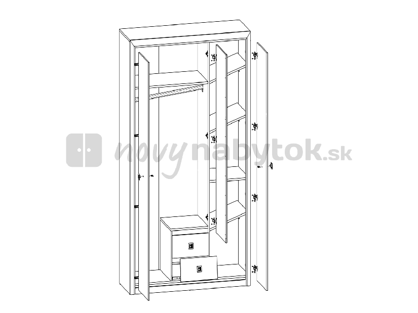 Šatníková skriňa BRW Koen SZF3D2S