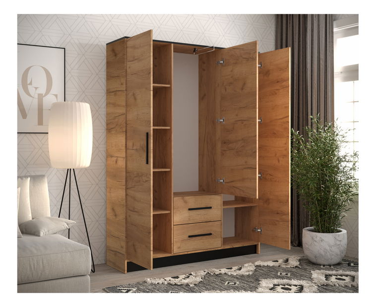 Dulap de haine 153 cm Marine (cu sticlă) (Stejar craft auriu + negru)