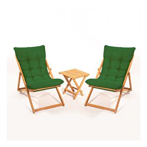 Set mobilier de grădină masă și scaune Kikadu 5 (verde + natural) (pentru 2 persoane)