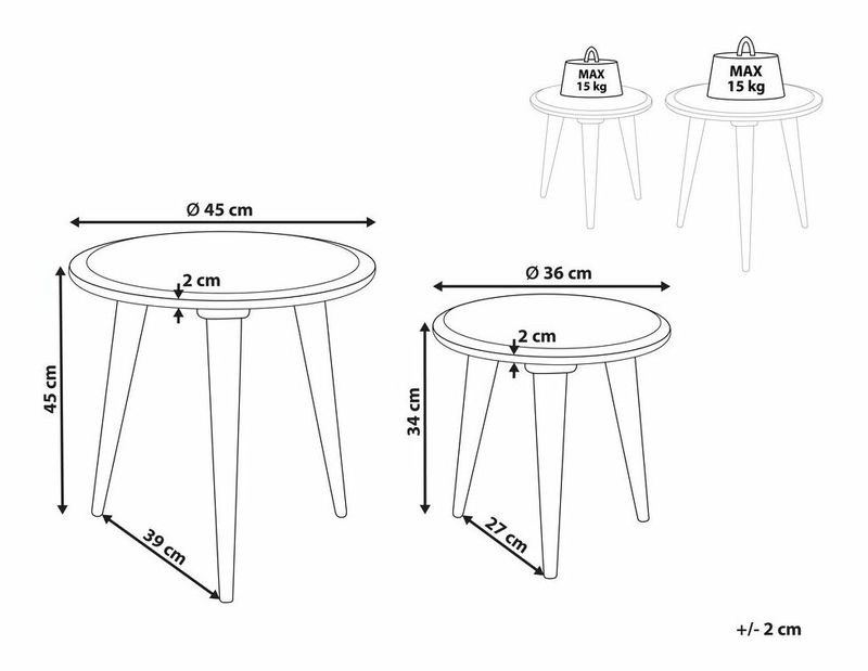 Set 2 buc măsuțe laterale Chaza (alb)