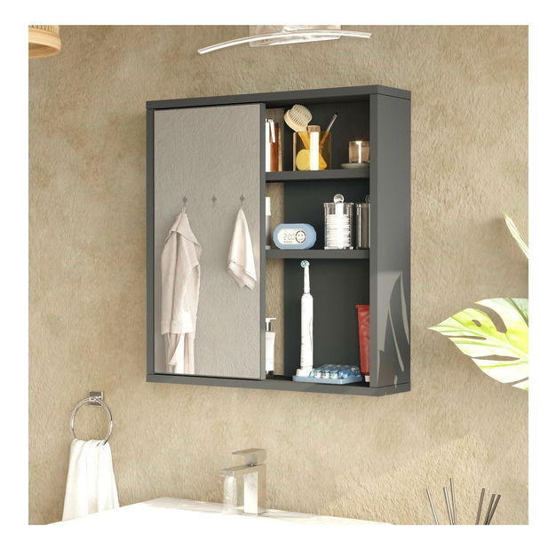 Viseći kupaonski ormarić Nastoretta (s ogledalom) (antracit)