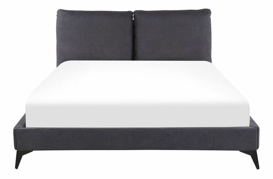 Pat matrimonial 160 cm MELIA (polyester) (gri închis) (cu somieră)