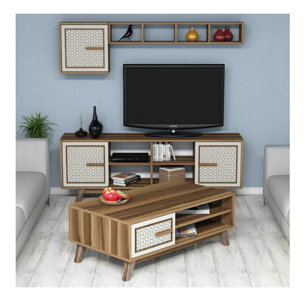 Zostava nábytku do obývacej izby Aysha (orech + krémová)